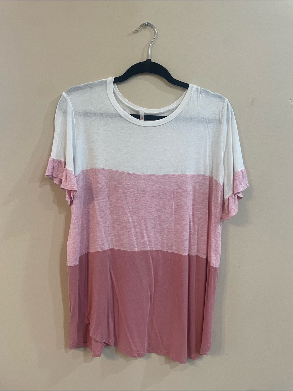 My Story White and Pink Triple-Block Flutter Sleeve Tee